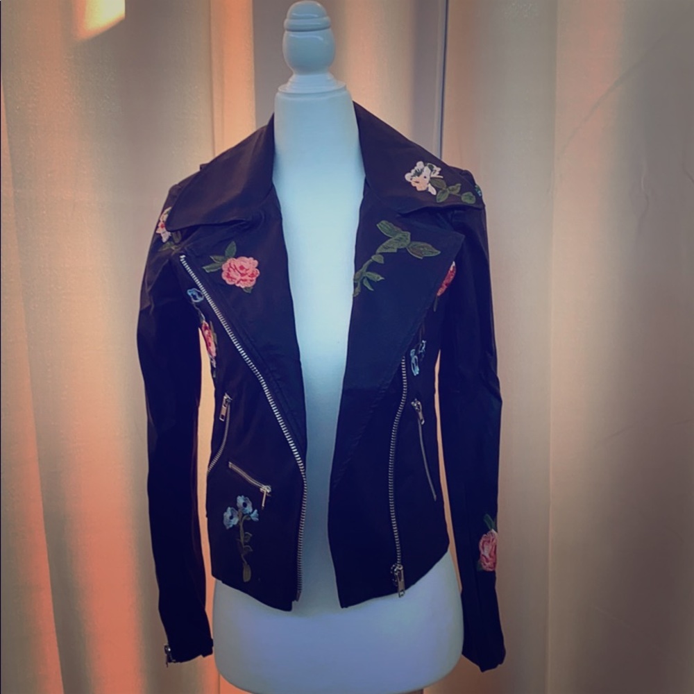 Faux Leather Embroidered Jacket